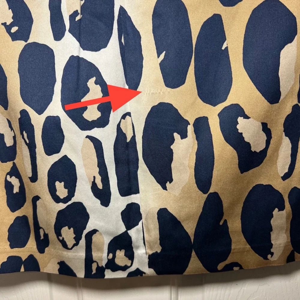 Diane von Furstenberg DVF Silk Leopard Print Cargo‎ Pencil Skirt Navy Tan Size 6